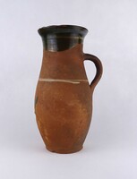 1V853 Régi nagyméretű népi vászon cserép köcsög 28 cm