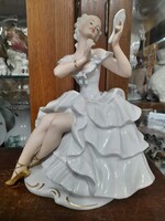 Ritka Nagyméretű Német,Germany Wallendorf Tükrös Táncos Balerina Porcelán Figura.23.5 cm.