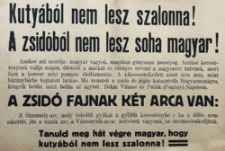 Kutyából nem lesz szalonna ! A Zsidóból nem lesz soha magyar ! Antiszemita 1930 Plakát RITKA Eredeti