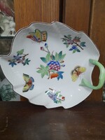Ó-Herendi 1944 Viktória Mintás,Füles Levél Formájú Bonbon Porcelán Kínáló,Asztalközép.19.5 cm.