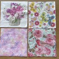 Rózsa virág madár lepke mintás szalvéta gyűjtőknek 33x33 cm