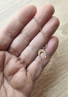 Régi 14 karátos sárga arany nyaklánc szerencsehozó patkó medállal 2,78 gram, 60 cm