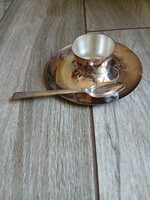 Gyönyörű régi ezüstözött keresztelős tojástartó és kiskanál (3,5x11 cm)