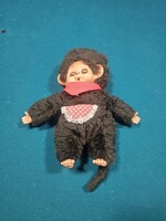 Bájos, Pöttyös Kötényes Monchhichi Jellegű Majom (28cm) - Piros Kendővel, Csukódó Szemekkel!
