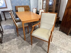 Antik Art deco stílusú bővíthető étkezőasztal / tárgyaló asztal 4 db támlás és két db karosszékkel