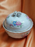 Hatalmas méretű Hollóházi, rózsafogós porcelán doboz, bonbonier 17 cm.