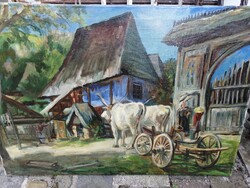 CSÁKI-MARONYÁK JÓZSEF /1910-2002/ - ÖKRÖS SZEKÉR SZÉKELYKAPUVAL  - 115 x 80 CM