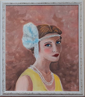 Neo art deco festmény 55x46cm. Artame díjas tanúsítvánnyal, eredeti Palaics Eszter kép,