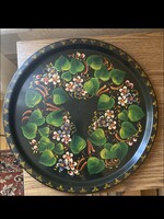 Szovjet Orosz kézzel festett fém tálca 37 cm
