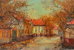 Jakubik István festmény utcarészlet, 40x60 cm