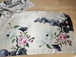 Csodaszép selyem sál, kendő madarakkal, peoniákkal, mesés színekkel 50*170cm, 100% silk