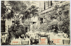 Vadászkürt Szálloda, Hotel  - Kerti részlet, pálmakert - Bp,  Türr István u,  - antik képeslap