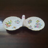 Herendi Viktória mintás porcelán dupla kagyló kínáló tál, asztalközép