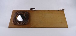 1V849 Retro iparművészeti bronz díszes fa asztali naptár, állvány 37.5 x 15 cm