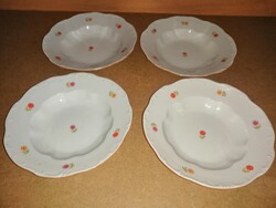 Zsolnay porcelán virágmintás mélytányér - 4 db egyben - 24 cm
