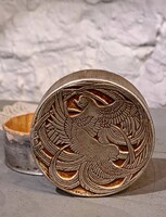 Art deco francia alumínium pordoboz, púder,francia, Ren Lalique Roger El Gallet Fleurs D'Amour 1922