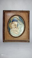 Dr. Rank kerámia falidísz Mária a kisdeddel meghitt alkotás  20,5 cm x 17,5 cm
