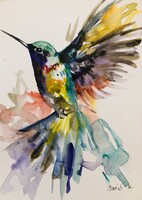 Kolibri sorozat.  Egy gyönyörű légies akvarell.