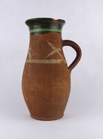 1V854 Régi nagyméretű népi vászon cserép köcsög 28.5 cm