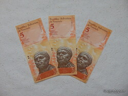 Venezuela 3 darab 5 bolivar 2014 Sorszámkövető Szép bankjegyek
