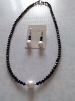Csodaszép fazettált SPINELL köves nyaklánc valódi gyönggyel +fülbevaló áron alul eladó