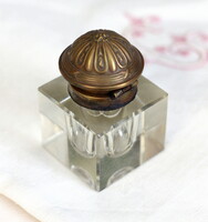 Art deco, tömör üveg, réz fedeles tintatartó