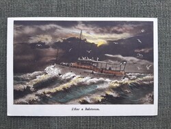 Vihar a Balatonon, színes, grafikus lap