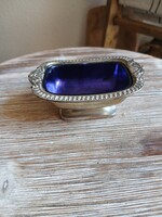 Csodás régi ezüstözött fűszertartó, műanyag betéttel (10,2x7x4,1 cm)