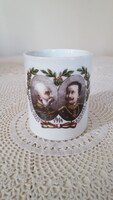 Antik porcelán bögre,Ferenc József és II. Vilmos portréval