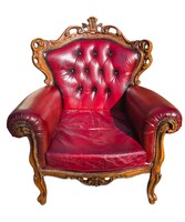 Chesterfield dúsan faragott antik burgundi színű neobarokk bőr fotel