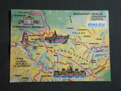 Képeslap,térképes,MALÉV légiközlekedés,Budapest-berlin-Dresden-Leipzig,1982-