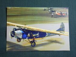 Képeslap,Lengyelország,LOT airlines,Fokker F-VII repülőgép,Janusz Grabianski grafikai,1972-
