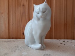 Herendi csodaszépen festett szemű ülő cica, macska porcelán szobor, hibátlan