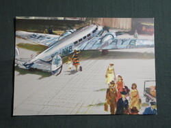 Képeslap,Lengyelország,LOT airlines,Lockhed 14-H repülőgép,Janusz Grabianski grafikai,1972-
