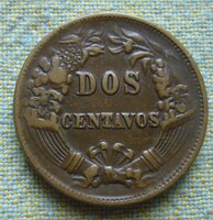 Peru Dos Centavos T1 Ritka 1878