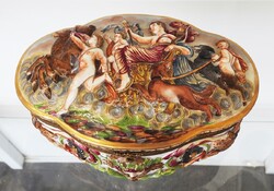 NAPLES CAPODIMONTE PORCELÁN ÉKSZERDOBOZ 19. sz. ELEJÉRŐL, JELZETT, HIBÁTLAN, EREDETI!