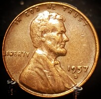Amerikai Egyesült Államok 1 cent, 1957 Kalászos penny, Lincoln Verdejel "D" - Denver C04A2