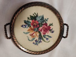 Réz tálca tűgobelin betéttel