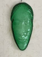 Zöld üveg maszk falidísz női arckép 32,5 cm (U0035)