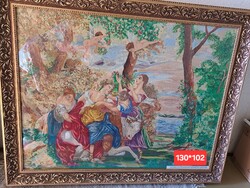 EURÓPA ELRABLÁSA mitológia jelenet tűgobelin kép nagyméretű aranyozott keretben