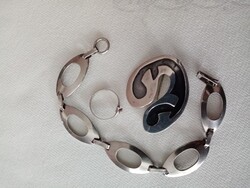 3  régi dán iparművész ékszer: Borresen and Lassen ezüst bross / kitűző +  gyűrű és   karkötő