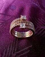 Pandora 3-szoros spirál női gyűrű, 14 karátos rozéarannyal, rosegold futtatott, cirkónia kövekkel,