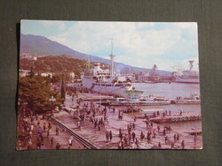 Képeslap,Szovjetunió,Krím,Jalta port,Lenin rakpart,kikötő hajó látkép,részlet 1982-