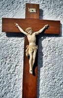 63. Antik, CSONT Jézus Krisztus (14 cm hatalmas méretek!) 30 cm-es feszület, impozáns nagyon, nagyo