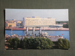 Képeslap,Oroszország,Leningrád,Szentpétervár,kikötő,Aurora cirkáló,csatahajó látkép, 1975-