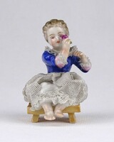 1W338 Antik nápolyi Capodimonte fodros szoknyás kislány porcelán figura 7 cm
