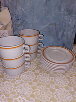 Alföldi menzás, dupla sárga csíkos porcelán teás csészék, bögrék