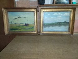 Olaj vászon és falemez festmények 40x30 cm plusz keret Hátul Udvary Kristóf jelzéssel a kereten