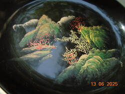 Kézzel festett egyedi japán lakk tálka magashegyi tájjal,pagodával