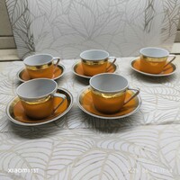 Retro Hollóházi porcelán kávéskészlet eladó!Hollóházi retro, aranyozott 5 pohár, 6 alj